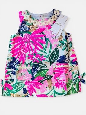 Lilly Pulitzer Girls' Neon Pink & Green Floral Shift Dress with Bloomers